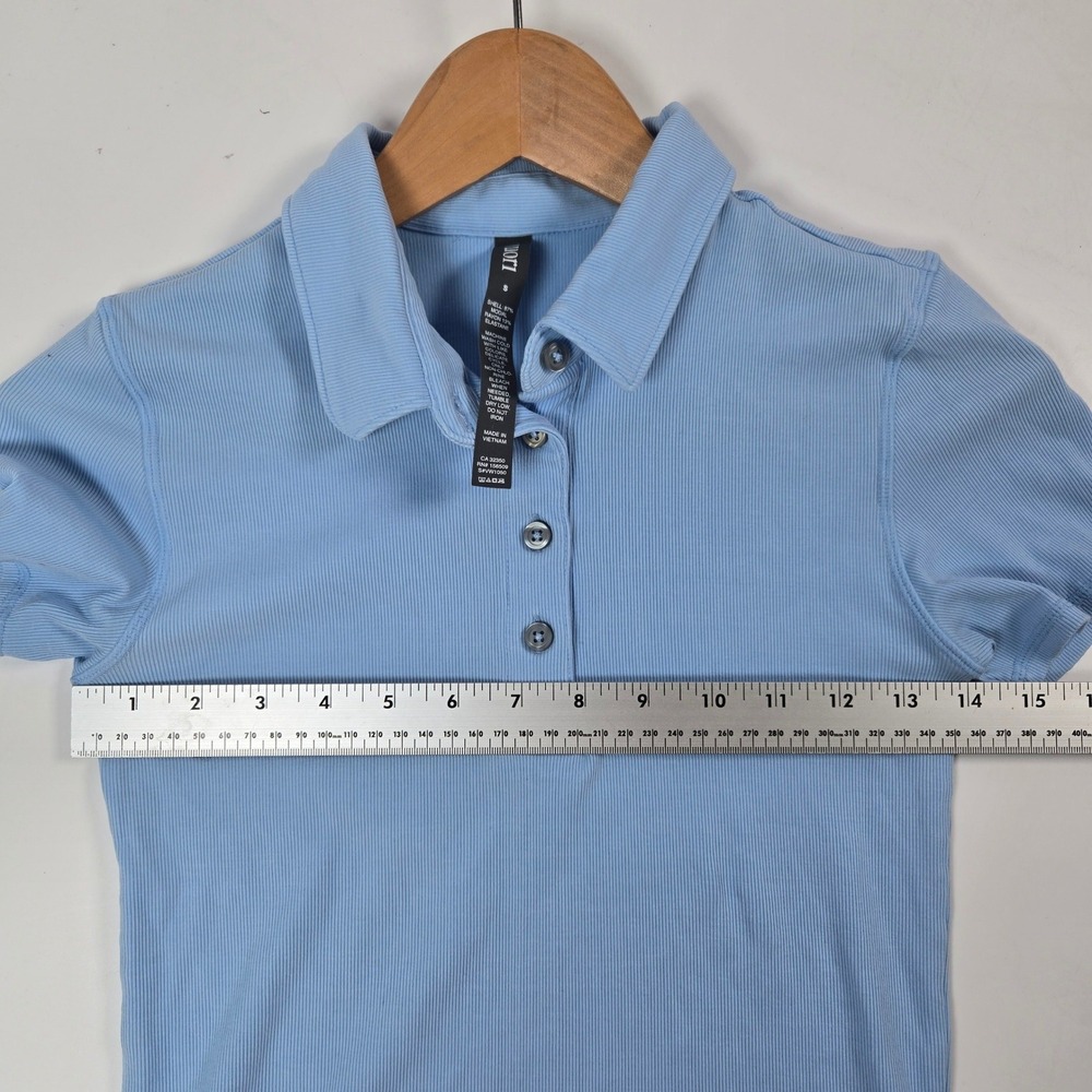 Vuori Polo Shirt Womens S‎ Light Blue Ribbed Knit Short Sleeve VW1050 Crop - Picture 7 of 7